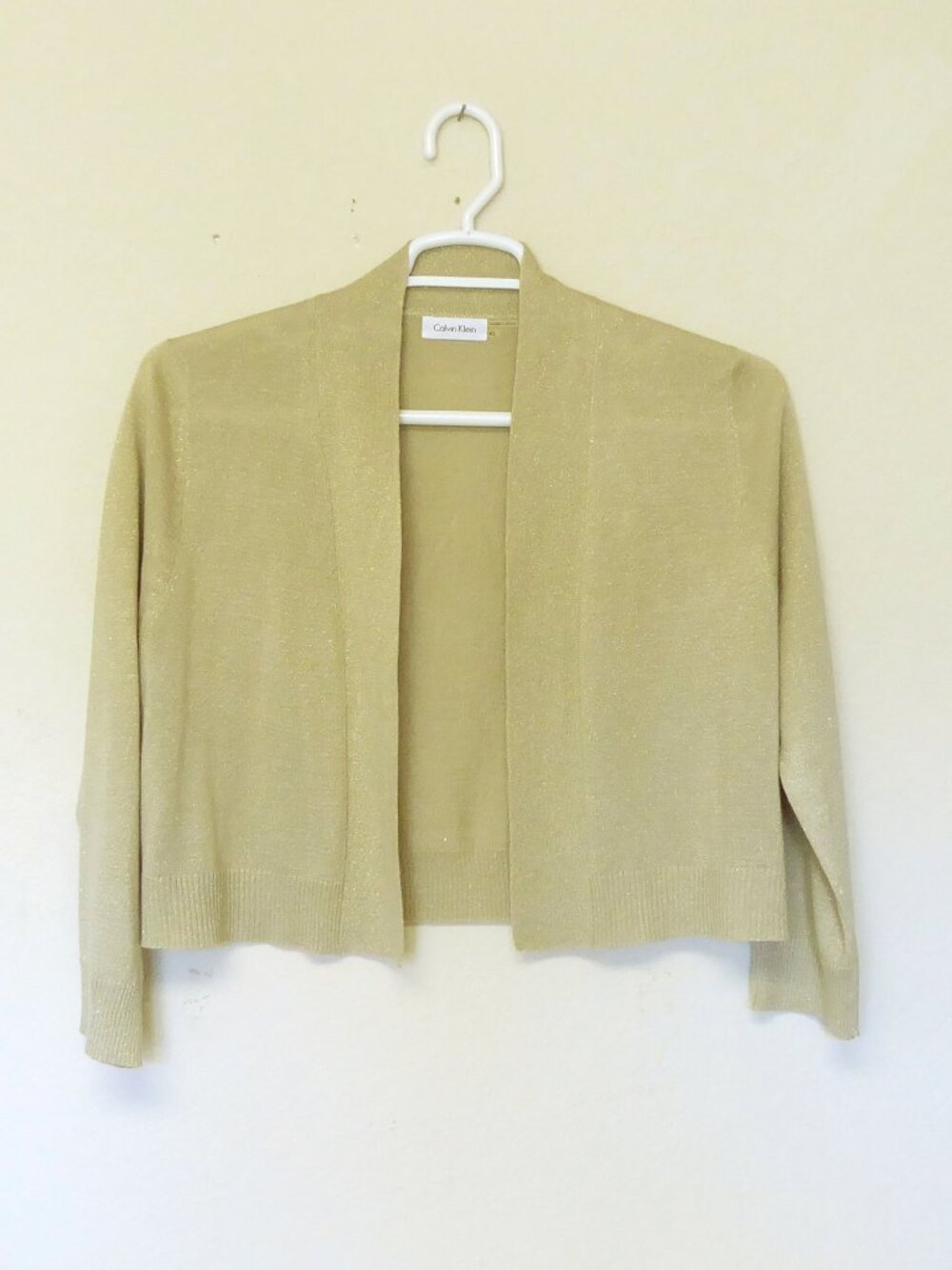 Calvin Klein light beige gold metallic shrug bolero cropped cardigan size XL